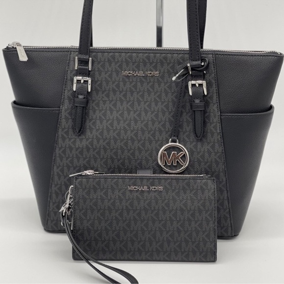 Michael Kors Charlotte Bag & Double Zip Wallet Black - Picture 1 of 10